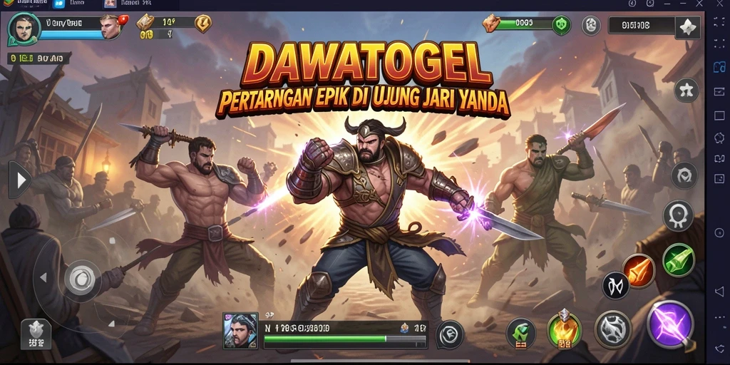 Tampilan seru pertarungan dalam DAWATOGEL dengan karakter yang menawan.