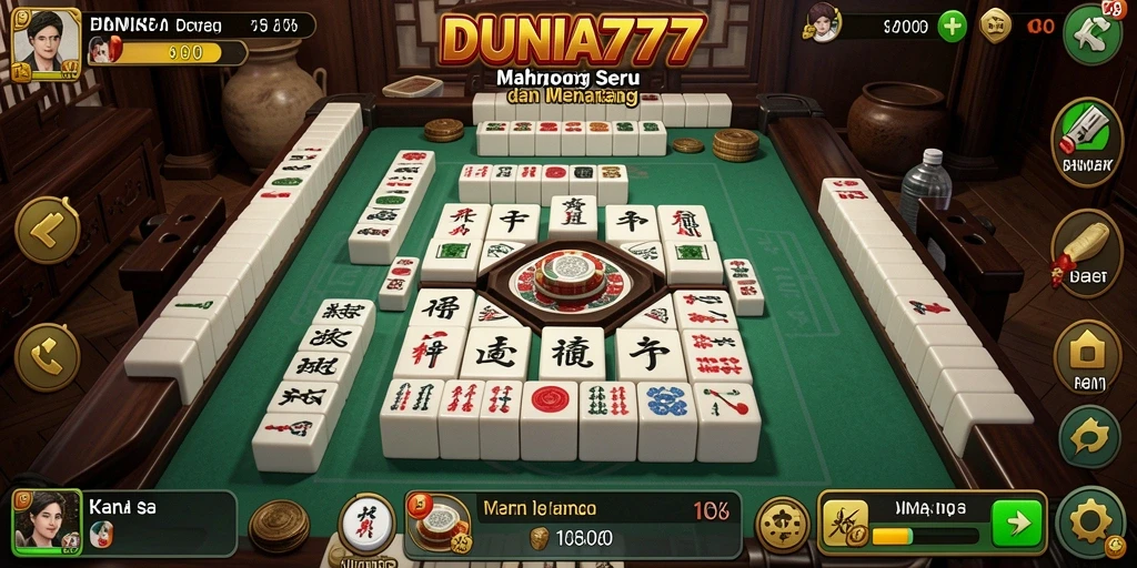 Screenshot utama dari gameplay <strong>DUNIA777</strong> yang menampilkan papan Mahjong.
