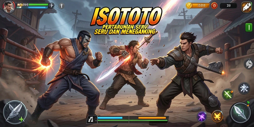 Screenshot ISOTOTO menampilkan aksi pertarungan intens di arena.
