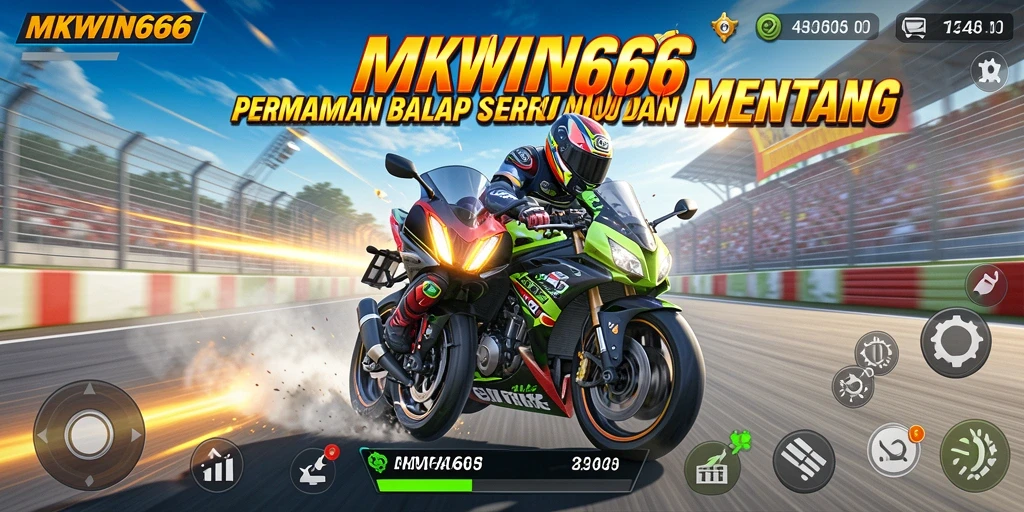 Gameplay seru MKWIN666 dengan balapan motor yang mendebarkan.