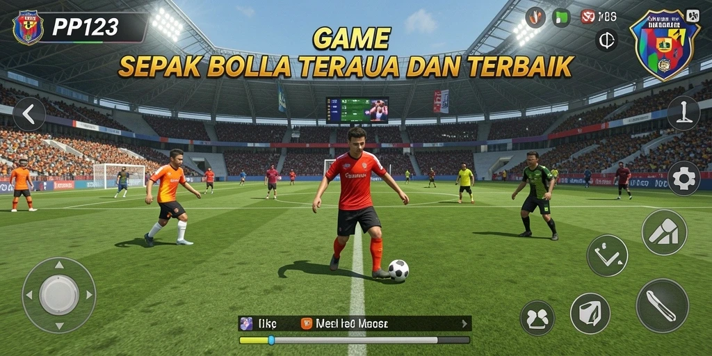 Tampilan screenshot gameplay PP123 yang menampilkan aksi sepak bola seru.