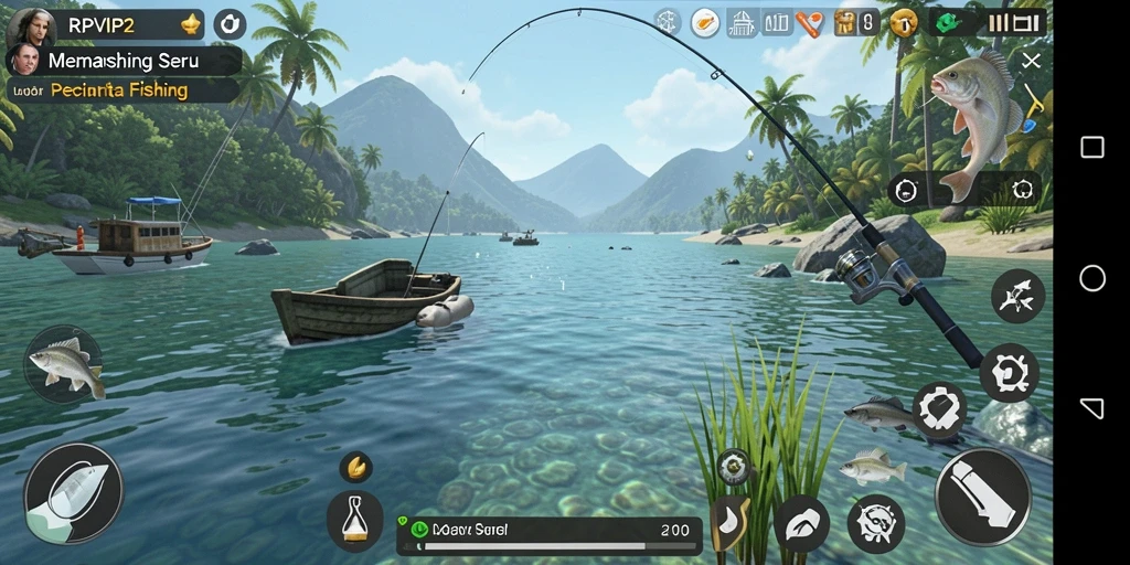 Tampilan mencolok dari gameplay RPVIP2 dengan suasana memancing yang realistis.