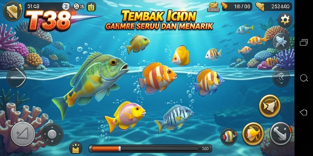 Screenshot utama VT38 menampilkan keseruan gameplay Tembak Ikan.